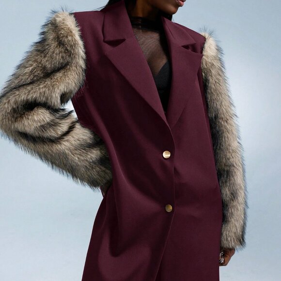 Brown Women's Elegant Long Faux Fur Jacket - Picture 6 of 9